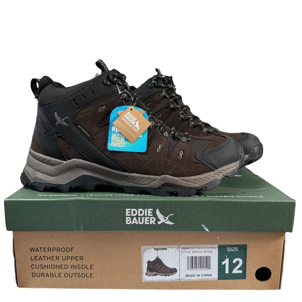 Eddie Bauer Maple Ridge Hiking Boots Mens 12 Brown Waterproof Leather Outdoor